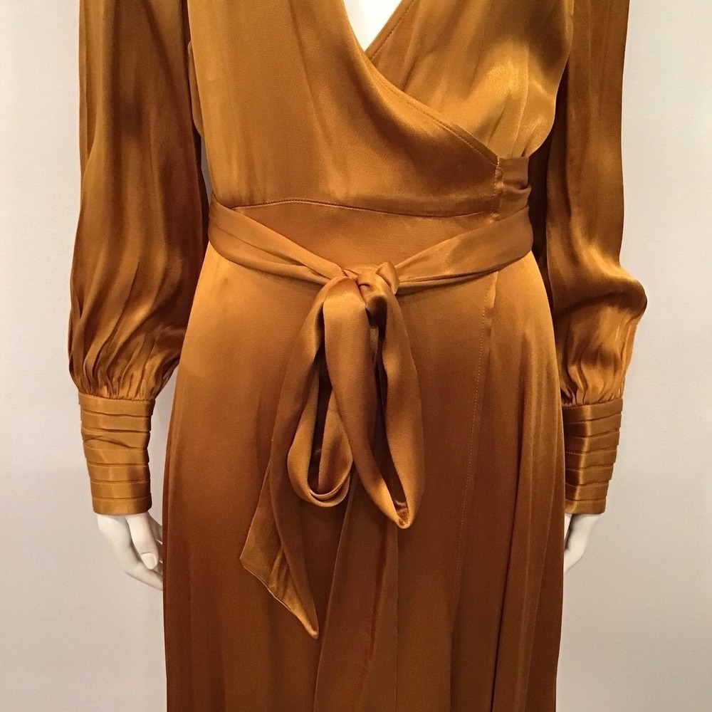 House of Harlow 1960 maxi Wrap dress Pumpkin Spice Orange Satin Medium W Flaw - Picture 5 of 16